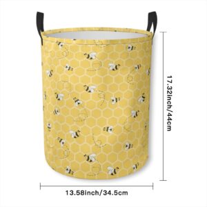 Yellow Bees On The Honey Honeycombs Laundry Basket with Handle 45L Laundry Hamper Collapsible Toys Storage Basket Toys Room Storage Basket