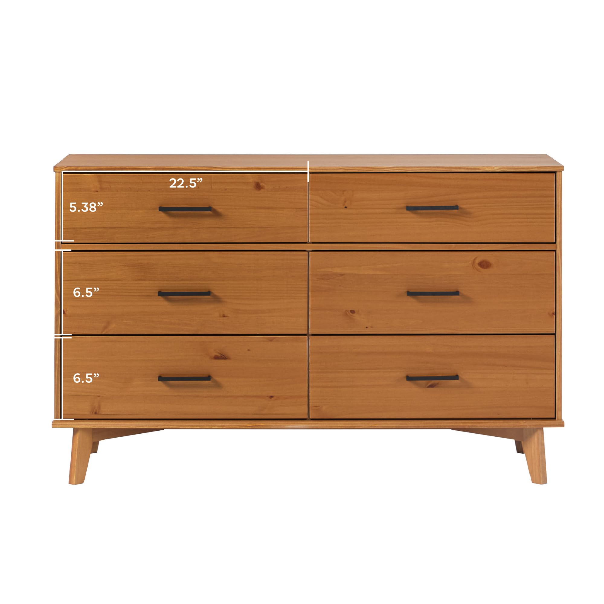 Walker Edision Modern Solid Pine Wood 6-Drawer Dresser with Metal Handles and Generous Storage Space, Caramel Finish