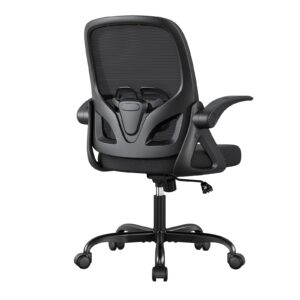 orrsaker home office desk chair with supportive lumbar support and flip up arms, breathable double mesh ergonomic home desk chair for home or work with extended height(black)