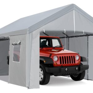 Carport Canopy 13x20 Heavy Duty, Portable Garage All Weather, Car Tent with Sidewalls & Doors Removable & Roll-up and Down mesh Windows, Car Canopy for SUV & Boats & Truck, Gray