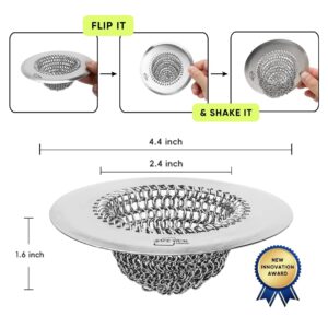 "Sir Drainalot" Kitchen Sink Drain Strainer, Reversible Chain Innovation, Non-Clogging, Stainless Steel, Catches All and Effortless Food Disposable, Anti-Rust