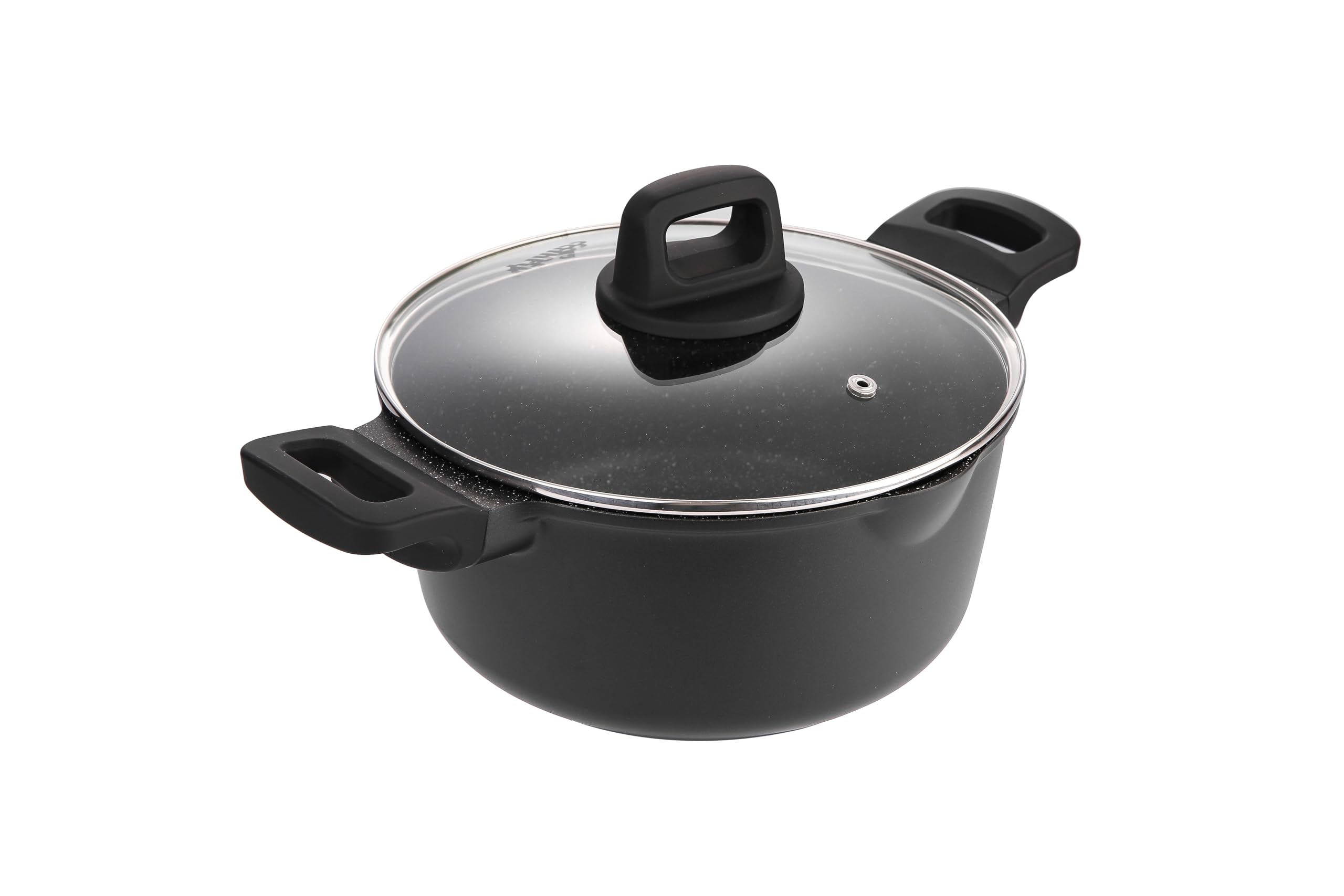 9.5 Inch Non Stick Pan Casserole Pot with Lid & Pour Spout - Lightweight 4.27 Quart Granite Coated Soup Pot Comfort Grip Handle - Induction Compatible PFOA Free Non Stick Pots (Black)