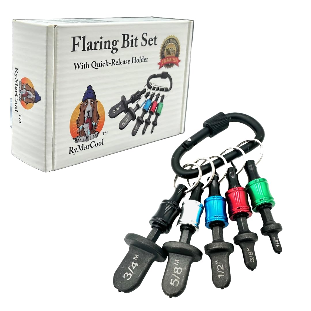 RyMarCool Flaring Bit Set with Quick-Release Holders. Bit Sizes 1/4" 3/8' 1/2" 5/8" and 3/4". These Flaring bits are Used by HVAC and Automotive Professionals.