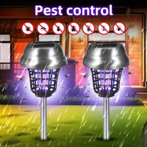 Jahy2Tech Solar Bug Zapper Outdoor Mosquito Zapper 2 in 1 Mosquito Killer Lamp Purple & White Light for Patio Yard Garden Pathway Insect Mosquito Repellent (4)