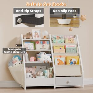 HAVLOTII Kids Bookshelf and Toy Storage - Kids Book Shelf for Kids Rooms, Toddler Bookshelf Baby Bookcase for Nursery, Montessori Toy Organizer, White