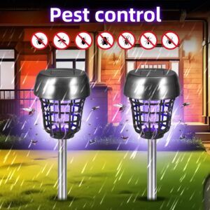 Jahy2Tech Solar Bug Zapper Outdoor Mosquito Zapper Mosquito Killer Lamp for Patio Backyard Garden Pathway Insect Mosquito Repellent Purple and White Light (2)