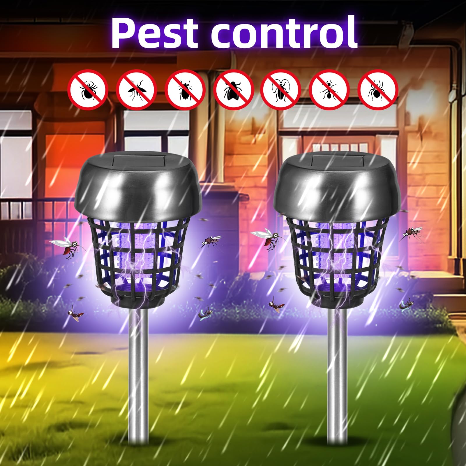 Jahy2Tech Solar Bug Zapper Outdoor Mosquito Zapper Mosquito Killer Lamp for Patio Backyard Garden Pathway Insect Mosquito Repellent Purple and White Light (2)