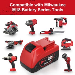 QuasuHaven Upgraded 2Pack 9.0Ah Replacement for Milwaukee M18 Battery Compatible with Milwaukee 18V Battery Cordless Power Tools 48-11-1852 48-11-1850 48-11-1840 48-11-1890 48-11-1828