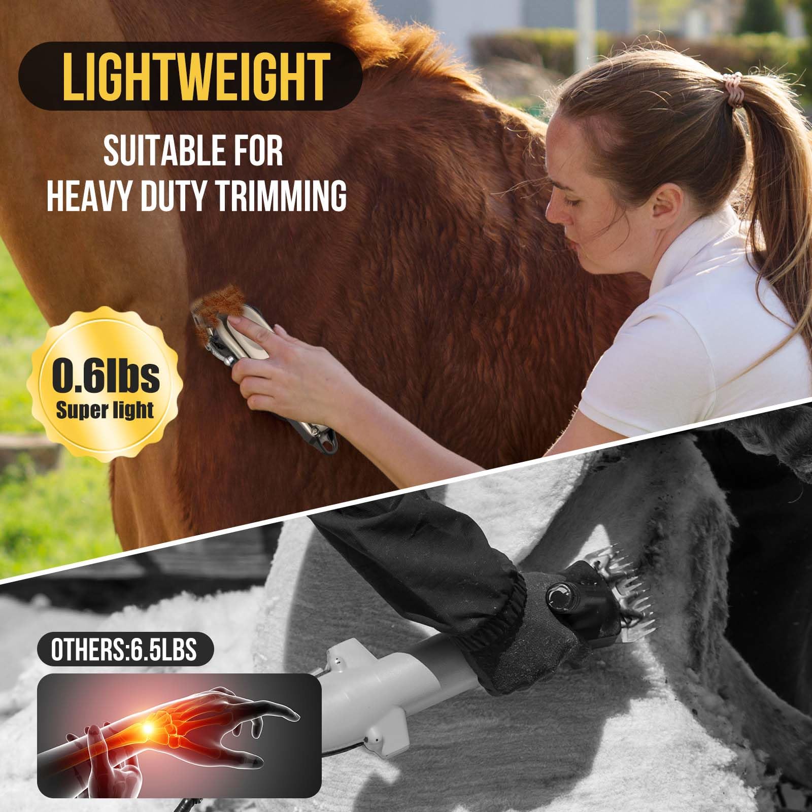 Ciphuoly Horse Clippers Cordless Quiet, Professional Horse Care Clippers with 4 Guide Guards,Electric Rechargeable Grooming Kit for Horse,Powerful Livestock Grooming Clipper