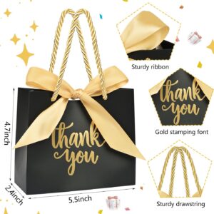 Nimbbex 50Pack Thank You Gift Bags with Handles, Party Favor Bags 5.5x2.3x4.7 Inches Small Black Gift Bags with Handles, Mini Paper Candy Bags with Gold Ribbon for Wedding Baby Shower Birthday