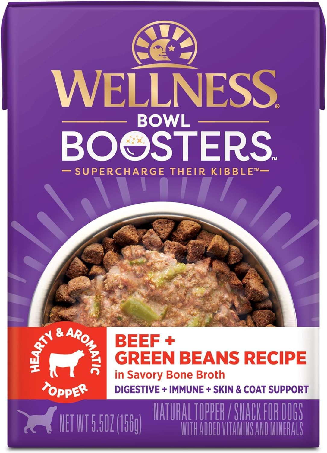 Aurora Pet Variety Pack (6) Wellness Bowl Boosters Hearty Wet Dog Toppers (2) Beef (2) Chicken (2) Turkey (5.5-oz Each) with AuroraPet Wipes