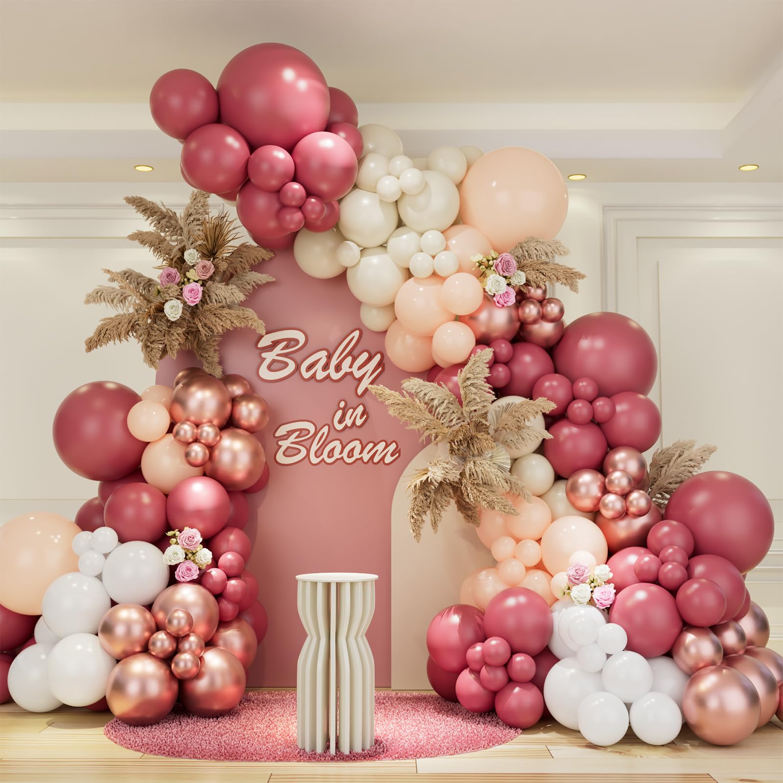 Baby in Bloom Baby Shower Decorations Baby in Bloom Balloon Garland Arch Kit Rose Red Maca Orange Sand White Metal Rose Gold Balloons for Birthday Bridal Wedding Baby in Bloom Party Decorations