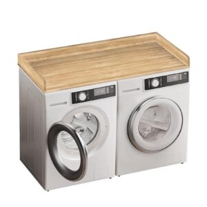 washer dryer countertop, laundry countertop, bamboo washer and dryer covers for the top, 27.5" depth x 54" width with edge rails for laundry room organization (natural)