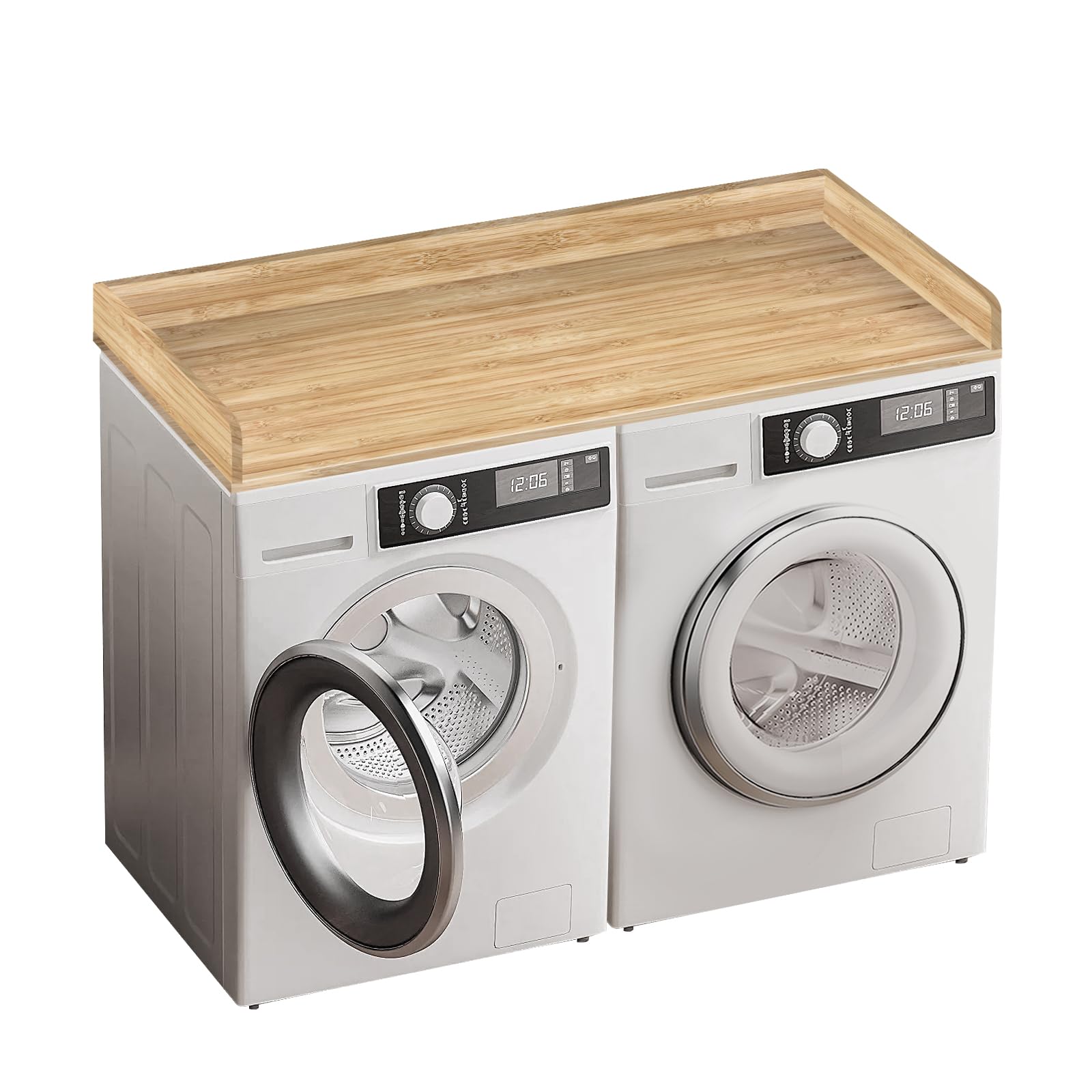 Washer Dryer Countertop, Laundry Countertop, Bamboo Washer and Dryer Covers for The top, 27.5" Depth x 54" Width with Edge Rails for Laundry Room Organization (Natural)