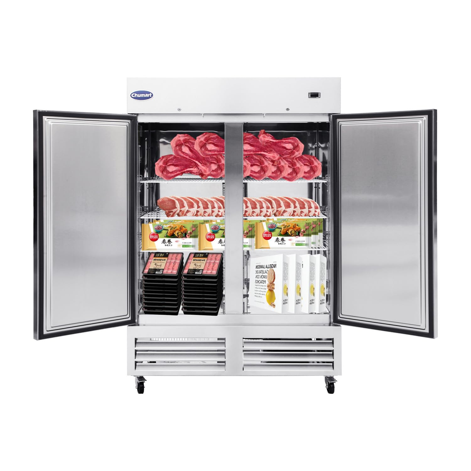 CHUMART 54" W Commercial Freezer with 2 door Stainless Steel 49 Cu. Ft Reach-in Freezer 6 Adjustable shelves Fan Cooling Freezer for Restaurant, Commercial Kitchen, Shop, ETL Certification