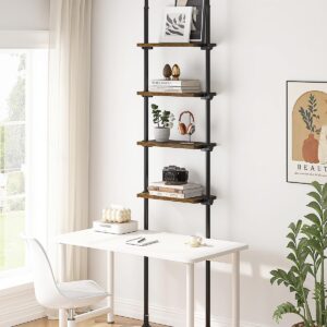 ALLZONE Adjustable Tall Narrow Bookshelf for Bedroom,4-Tier Ladder Bookshelf for Small Spaces,Tension Mount Small Book Shelf and Tall Bookcases, 64 to 113Inch Height Skinny Bookshelf with Open Storage