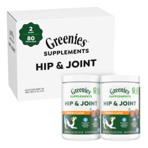 greenies hip & joint soft chew, dog joint supplement with chondroitin and glucosamine for dogs, joint support supplements, chicken flavor, 80-count tub, pack of 2