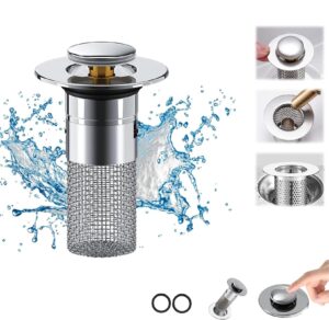 generic stainless steel floor drain filter,pop-up sink filter,bathroom sink stopper with drain hair catcher,bathroom sink strainer for kitchen,bathtub,sink water pipe and floor drain 1pcs, 2.32*2.6in