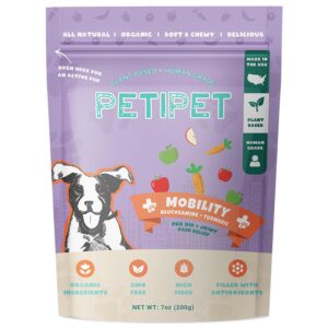 petipet hip and joint supplement for dogs - glucosamine and tumeric treats - anti-inflammatory chews for joint health support, arthritis, pain relief - for large and small breeds, senior dogs, puppies