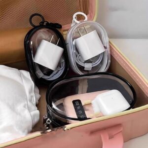 Charging Cable Storage Bag, Waterproof Cable Storage Clear Bag, Transparent Cable Storage Bag, Mobile Phone Charger Transparent Storage Organizer, Portable Headphone Storage Bag (Black+White)