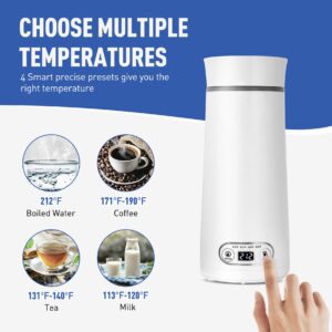 Travel Electric Kettle Portable Small Coffee Tea Heater Kettle, 4 Variable Temperature Presets Mini Portable Water Boiler Pot, 304 Stainless Steel, Auto Shut Off and Boil Dry Protection for Work