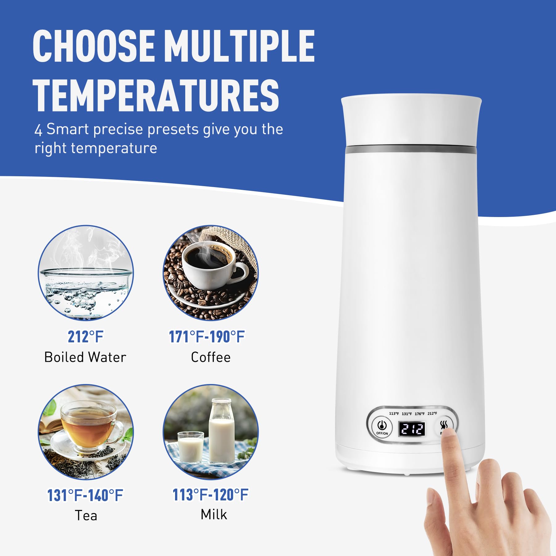 Travel Electric Kettle Portable Small Coffee Tea Heater Kettle, 4 Variable Temperature Presets Mini Portable Water Boiler Pot, 304 Stainless Steel, Auto Shut Off and Boil Dry Protection for Work