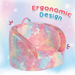 ALIMORDEN Snug-Arch Toddler Couch, Comfy Foam Baby Chair, Ergonomic Toddler Chair with a Snug Embrace Design for Boys and Girls, Unicorn