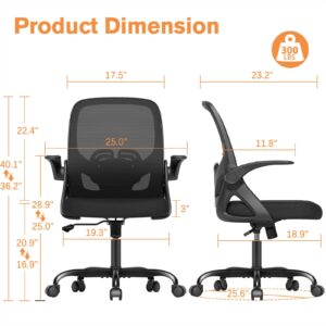 ORRSAKER Home Office Desk Chair with Supportive Lumbar Support and Flip up Arms, Breathable Double Mesh Ergonomic Home Desk Chair for Home or Work with Extended Height(Black)