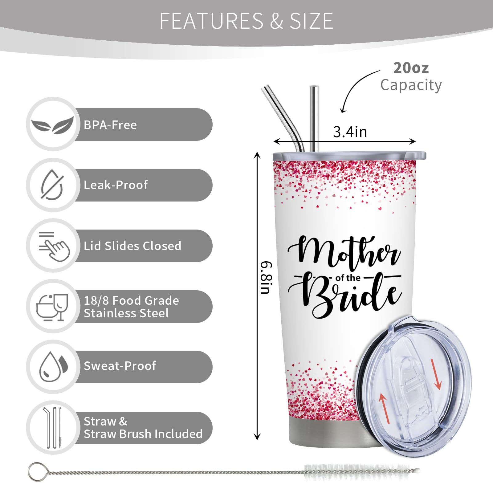 Mother of The Bride Gifts, Wedding Party Gifts for Bride's Mother from Daughter, Bridal Shower Gift for Bride's Mother, Engagement Gifts for Mother of The Bride, Mom of The Bride 20 oz Tumbler