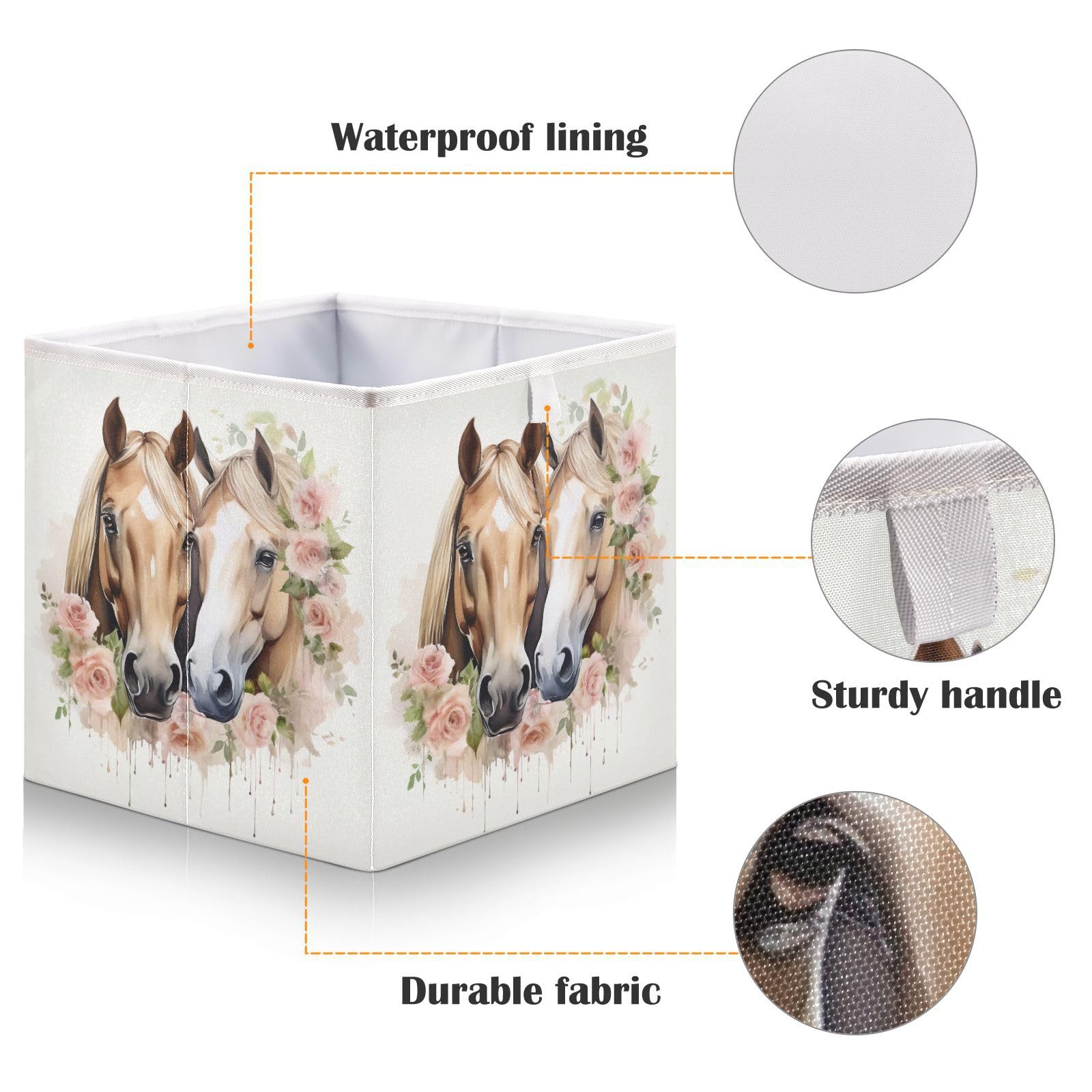 Emelivor Horse Roses Cube Storage Bin Fabric Storage Cubes Collapsible Foldable Storage Baskets Organizer Containers for Shelves Nursery Closet Bedroom Living Room,11 x 11inch