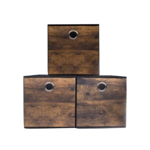 sturdy storage bins with exquisite wood grain pattern,thickened fabric cube baskets,open container box for organizer shelf,cabinet,closet,bookcase,nursery,office,home,storeroom,10.2x10.2x11in,set of 3