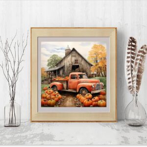 5D Fall Diamond Painting Kits for Adults Beginners,Car Pumpkin Diamond Art Kit,DIY Full Round Drill Diamond Dot Gem Art Kits for Adults,Home Wall Decor 13.78x13.78 Inch