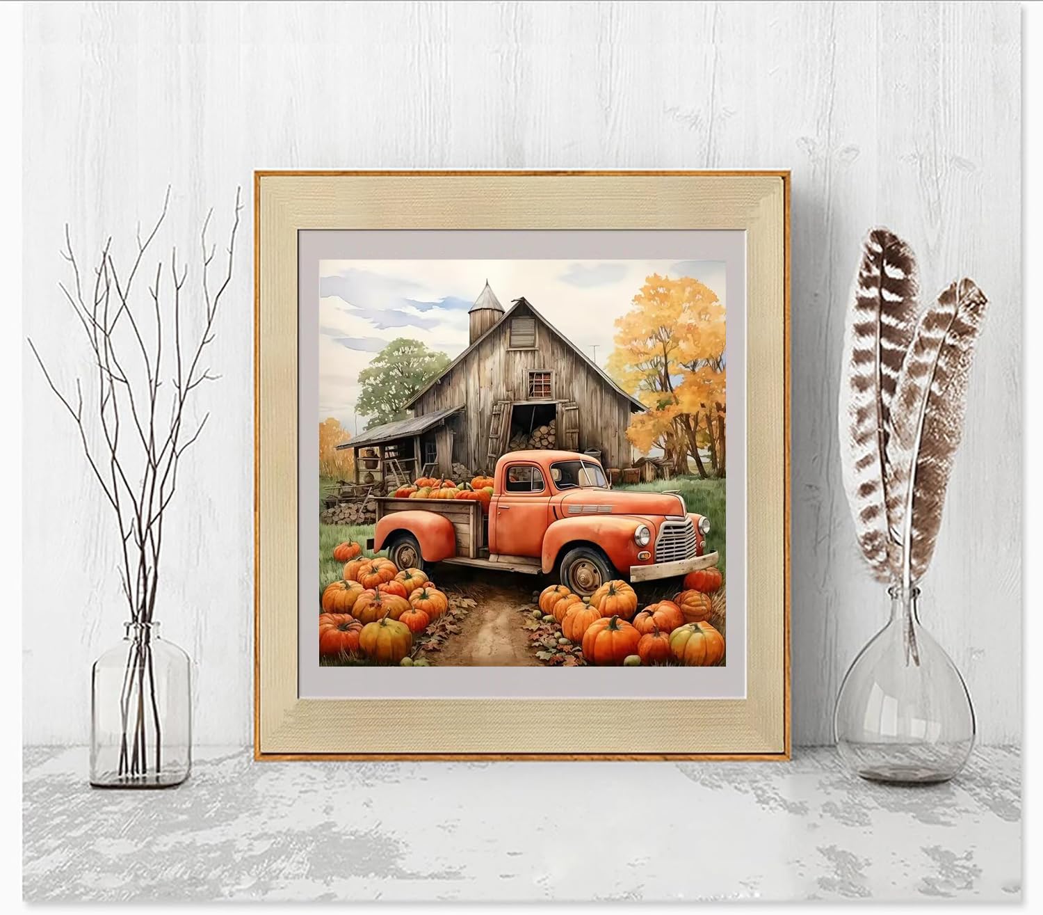 5D Fall Diamond Painting Kits for Adults Beginners,Car Pumpkin Diamond Art Kit,DIY Full Round Drill Diamond Dot Gem Art Kits for Adults,Home Wall Decor 13.78x13.78 Inch