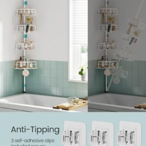 SONGMICS Corner Shower Caddy Tension Pole, 4-Tier Rust-Resistant Shower Organizer, Shower Shelf, No Drilling, 31.5 to 127.2 Inches, Height Adjustable Shelves, for Bathroom, Cloud White UBCB003W01