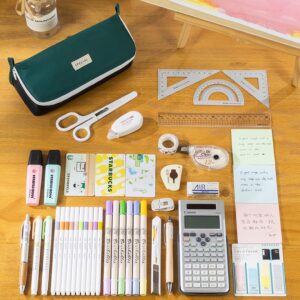 Oyachic Large Capacity Pencil Case,Wide Open Pencil Pouch,Asthetic Pencil Bag for Office,Marker,Stationery,Green ﻿