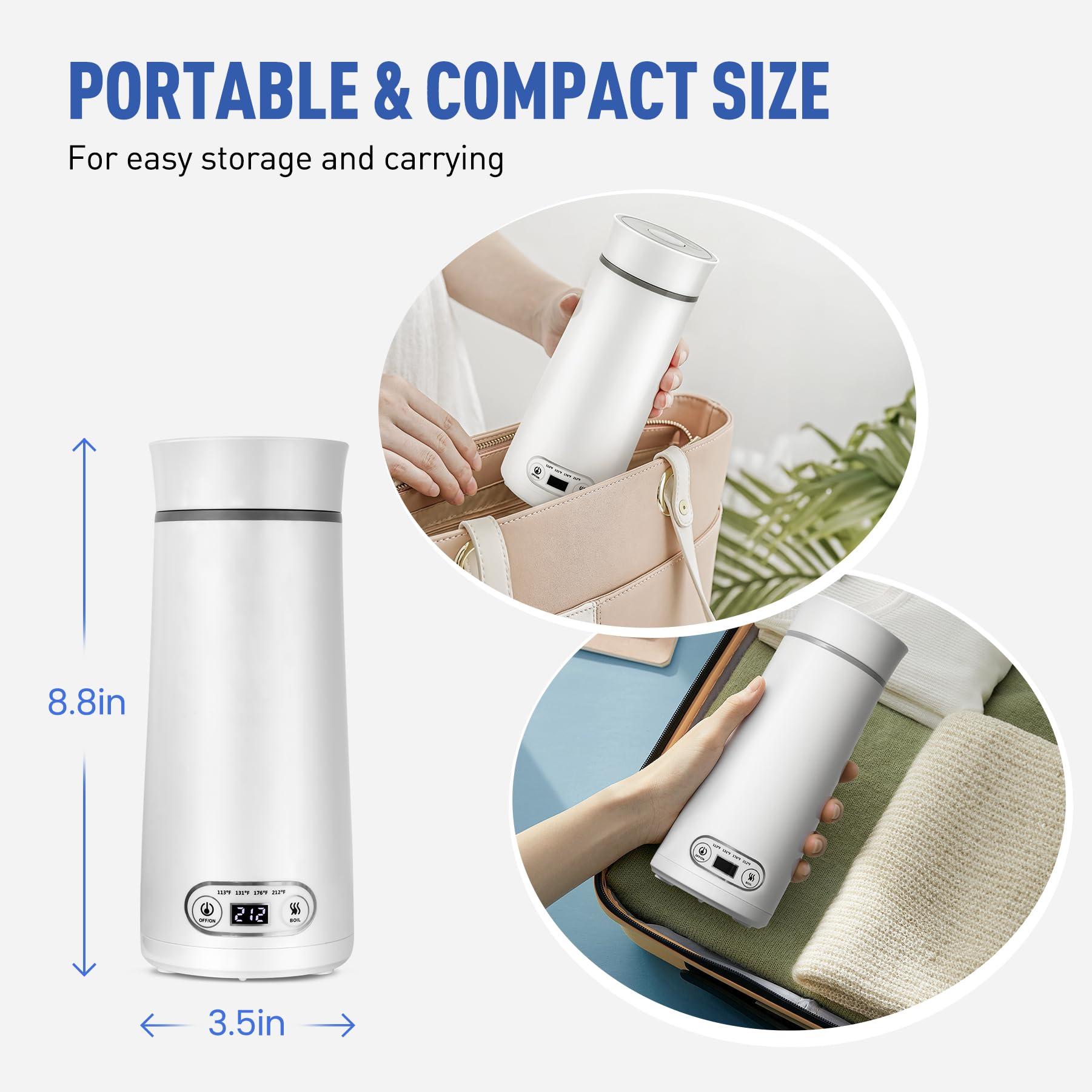 Travel Electric Kettle Portable Small Coffee Tea Heater Kettle, 4 Variable Temperature Presets Mini Portable Water Boiler Pot, 304 Stainless Steel, Auto Shut Off and Boil Dry Protection for Work