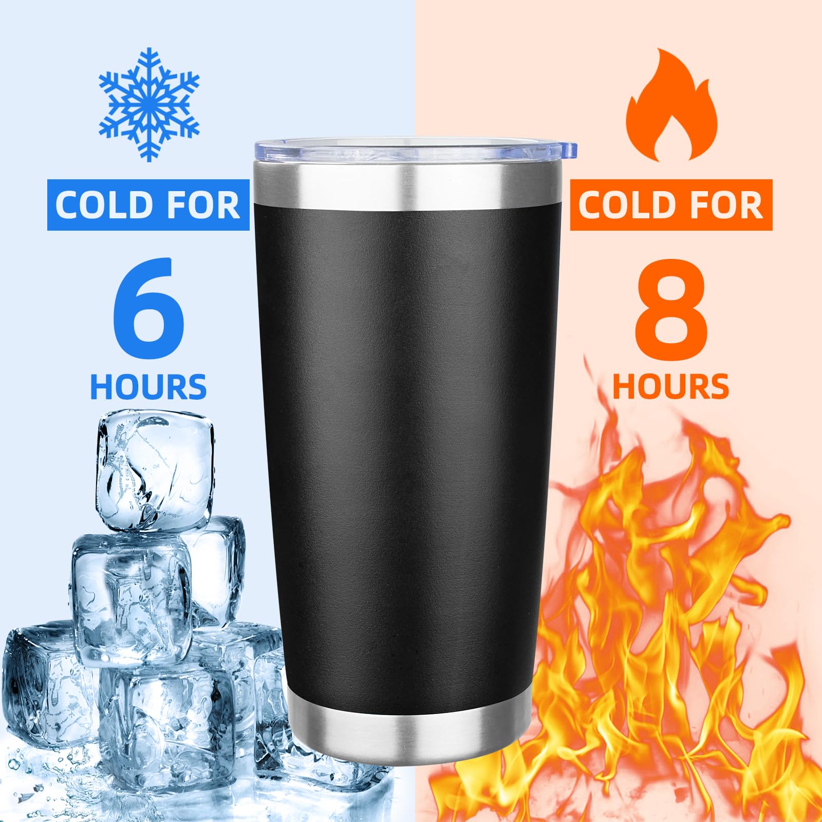 20oz Tumbler with Lid Stainless Steel Insulated Tumblers Travel Coffee Tumbler Bulk Double Wall Vacuum Insulated Water Cup Christmas Gifts for Women Men Her Him Home Office (Black, 1pack)