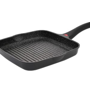 11 Inch Non Stick Grill Pan Granite Coated with Pour Spout - Lightweight 2.66 Quart Grill Pan for Indoor Cooking with Grip Handle - Induction Compatible PFOA Free Stove Top Grill (Black)