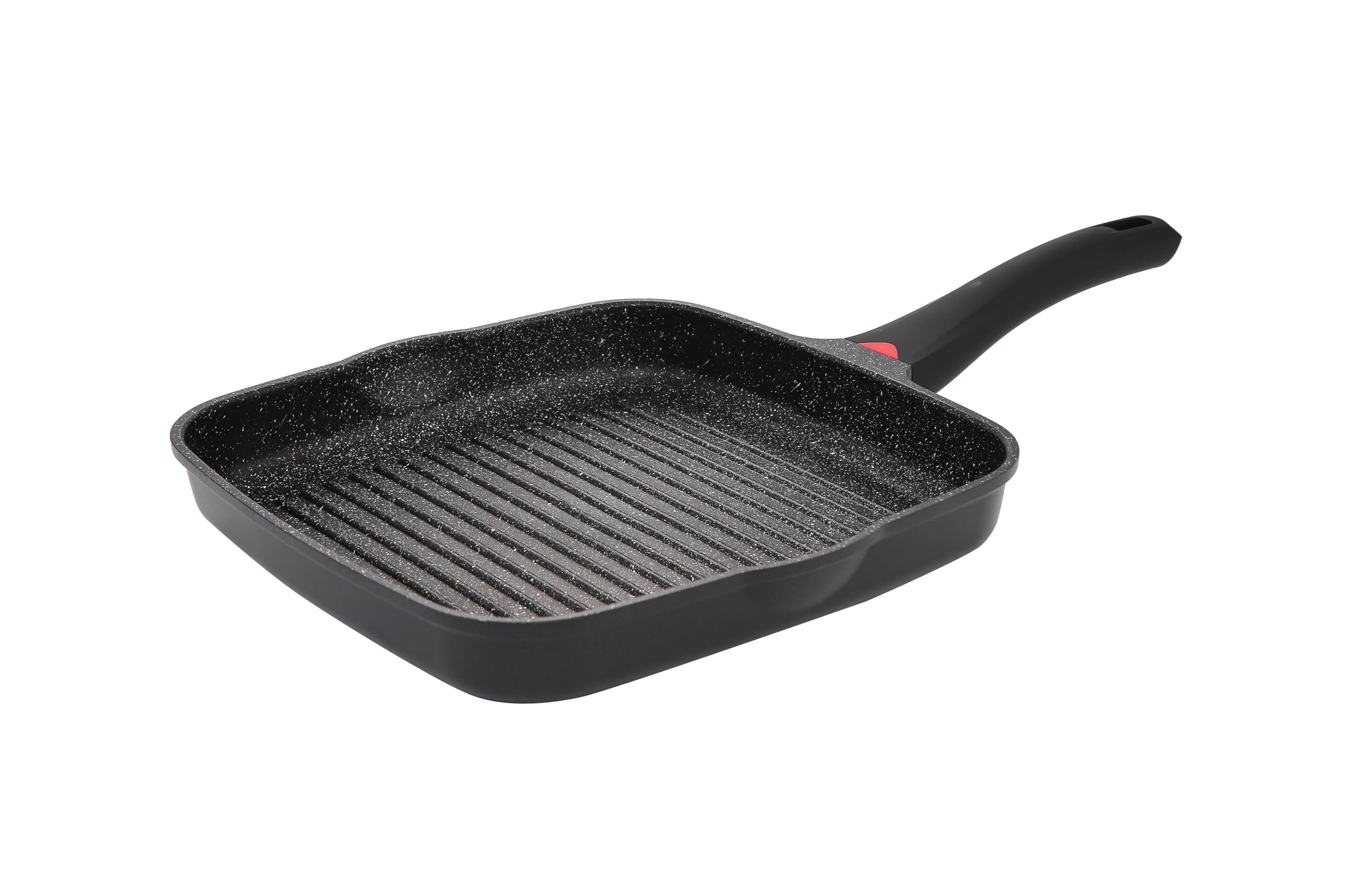 11 Inch Non Stick Grill Pan Granite Coated with Pour Spout - Lightweight 2.66 Quart Grill Pan for Indoor Cooking with Grip Handle - Induction Compatible PFOA Free Stove Top Grill (Black)