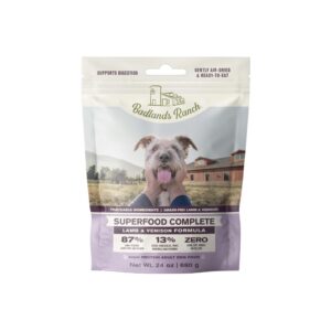 BADLANDS RANCH Superfood Complete, Air-Dried Adult Dog Food, 24 Ounce Lamb & Venison and Super Mobility Organic Supplement 90 Grams, 30 scoopsd Complete