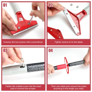 Floor Scraper, Long Handle Floor Scraper Heavy Duty, Metal Paint Scraper with 10PCS Extra Blades Scraper for Cleaning Windows Glass, Tiles, Wall, Floor