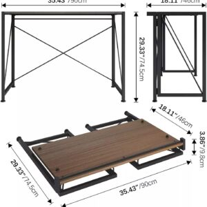 ENGERIO Folding Desk, Small Foldable Desk 35.4" for Small Spaces, Space Saving Computer Table Writing Computer Desk Workstation for Home Office, Easy Assembly