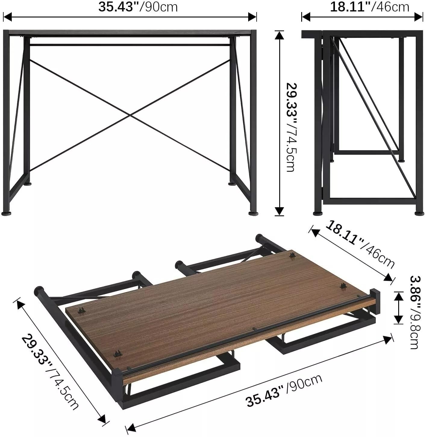 ENGERIO Folding Desk, Small Foldable Desk 35.4" for Small Spaces, Space Saving Computer Table Writing Computer Desk Workstation for Home Office, Easy Assembly