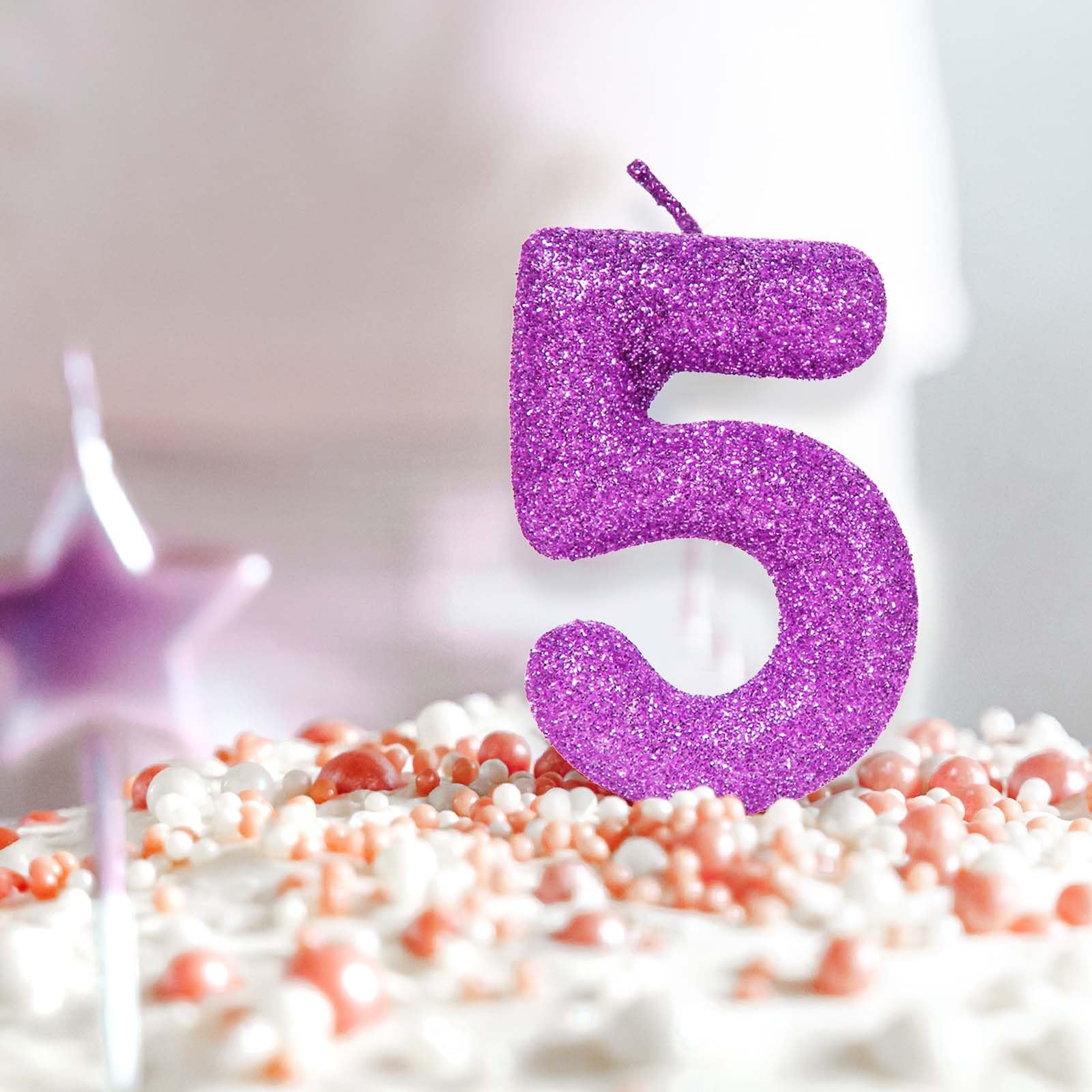 5th Glitter Birthday Candles, Purple Pink Birthday Number Candle for Cake Topper Decorations for Girls Birthday Party Wedding Anniversary Celebration Supplies