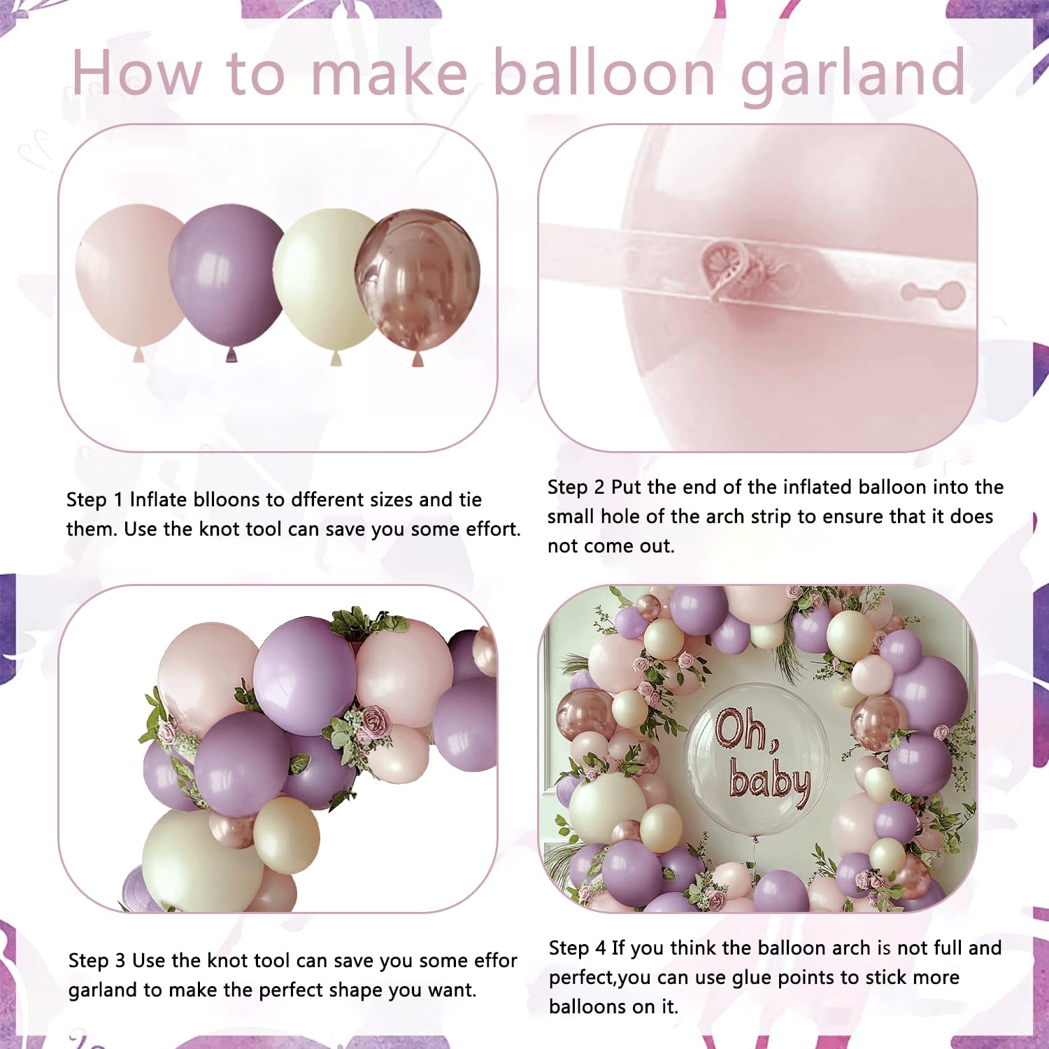 Pink and Purple Balloon Arch Kit, Dusty Purple Pink Sand White Matellic Rose Gold Latex Balloons for Bridal Baby Shower Wedding Anniversary Engagement Birthday Party Decoration