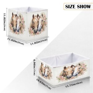 Emelivor Horse Roses Cube Storage Bin Fabric Storage Cubes Collapsible Foldable Storage Baskets Organizer Containers for Shelves Nursery Closet Bedroom Living Room,11 x 11inch