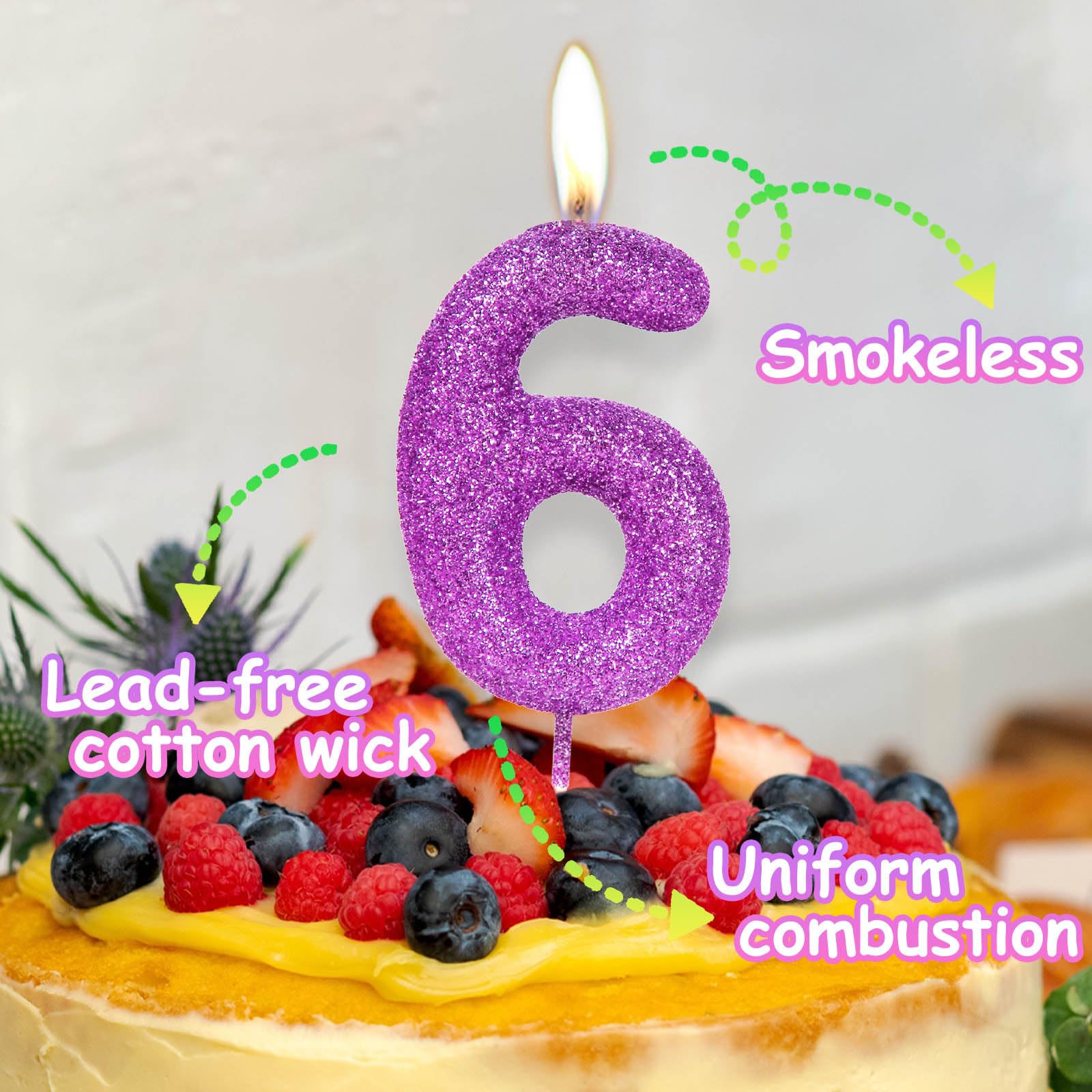 5th Glitter Birthday Candles, Purple Pink Birthday Number Candle for Cake Topper Decorations for Girls Birthday Party Wedding Anniversary Celebration Supplies