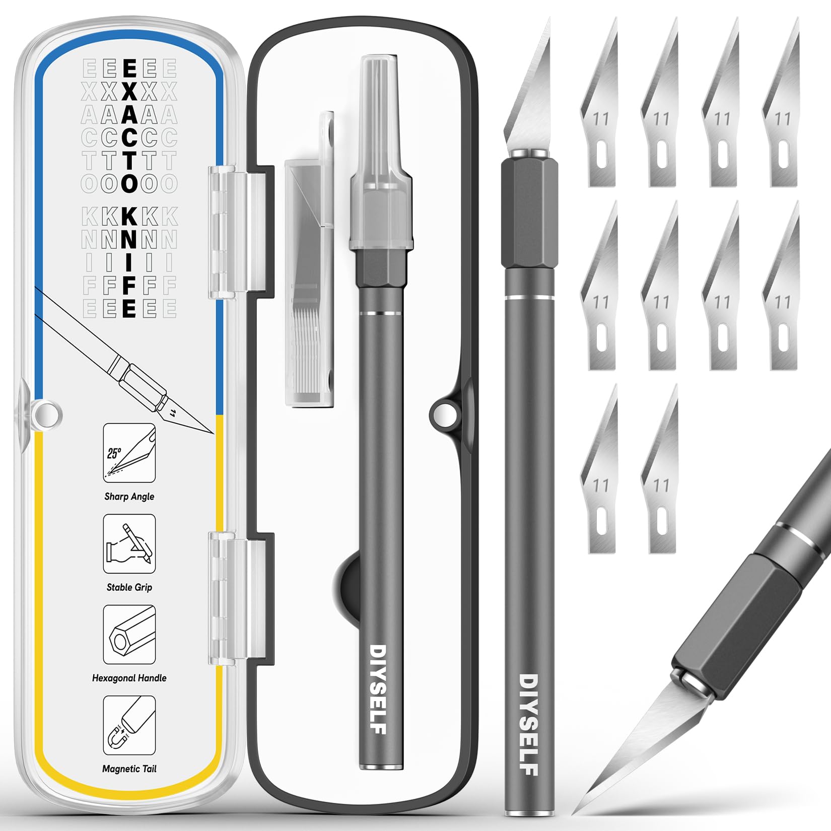 DIYSELF Exacto Knife, 12 Pcs Exacto Knife Set with Case, Craft Knife, Hobby Knife, Exacto Knives for Crafting, Scrapbooking, Rubber Stamps, Handmade Work, Precision Knife with #11 Blades