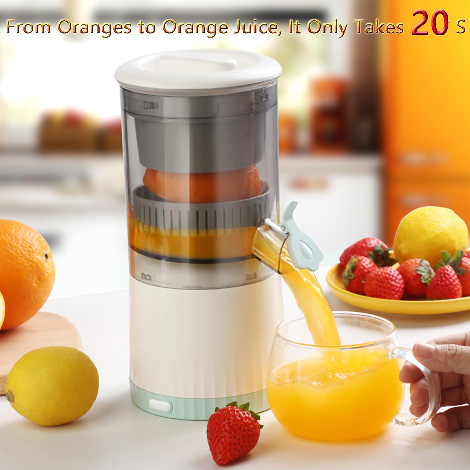 resome Electric Citrus Juicer, Rechargeable Juicer Machine with USB Cable and Cleaning Brush, Orange Lime Lemon Grapefruit Juicer Squeezer, Easy to Clean Portable Juicer (White)