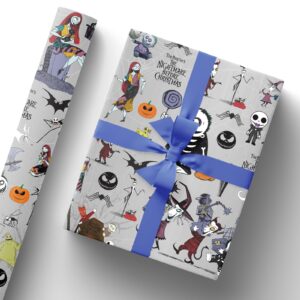 5 Pcs Nightmare Wrapping Paper Nightmare Before Christmas Gift Wrap Bulk Art Paper Folded Flat for Baby Shower Nightmare Before Christmas Birthday Party Decorations Wedding DIY Crafts Gift (white)